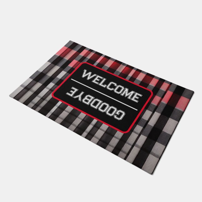 Red Black Abstrakte Karierte Kollektion Fußmatte (Schrägansicht)
