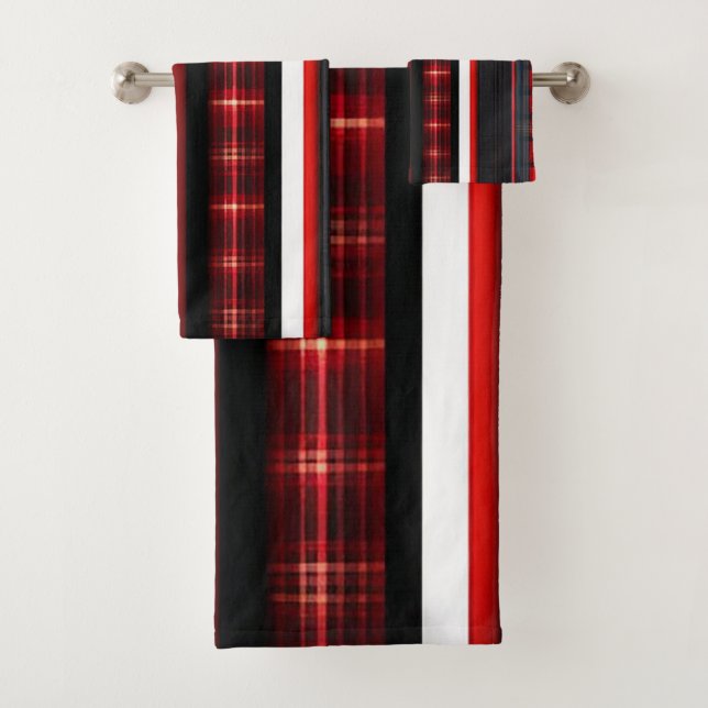 Red Black Abstrakte Karierte TrendCollection Badhandtuch Set (Insitu)