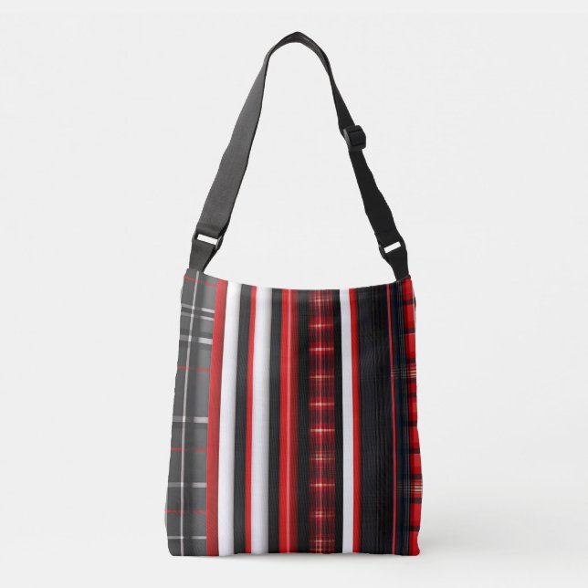 Red Black Abstrakte Karierte TrendCollection Tragetaschen Mit Langen Trägern (Vorderseite)