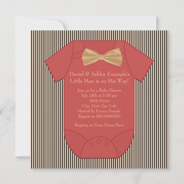 Red Black and Brown Pinstripe Baby Boy Dusche Einladung (Vorderseite)