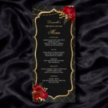 Red Black and Gold Birthday Dinner Menu