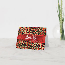 Red Black and Gold Foil Leopard Pinselstriche Dankeskarte