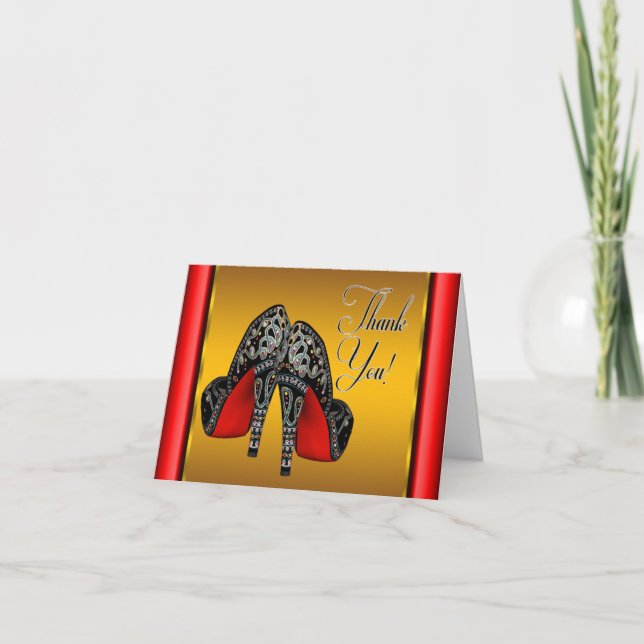 Red Black and Gold High Heels Vielen Dank Dankeskarte (Vorderseite)
