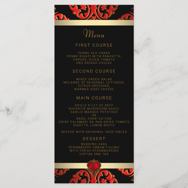 Red Black and Gold Wedding Menu Menükarte (Vorderseite)