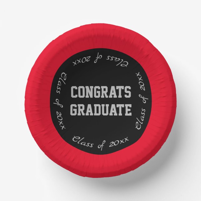 Red Black and Gray Glückwunschs Graduate Class of  Pappteller (Vorderseite)