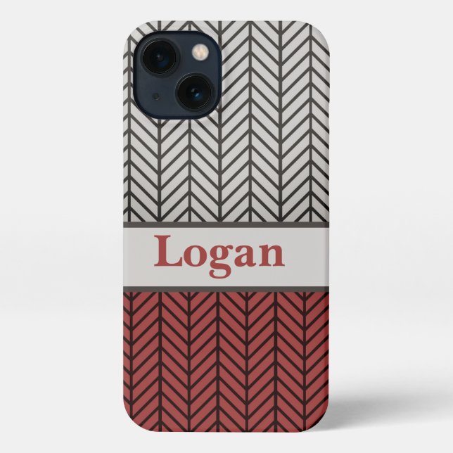 Red Black and Grey Black Masculine Chevron Pattern iPhone Hülle (Rückseite)