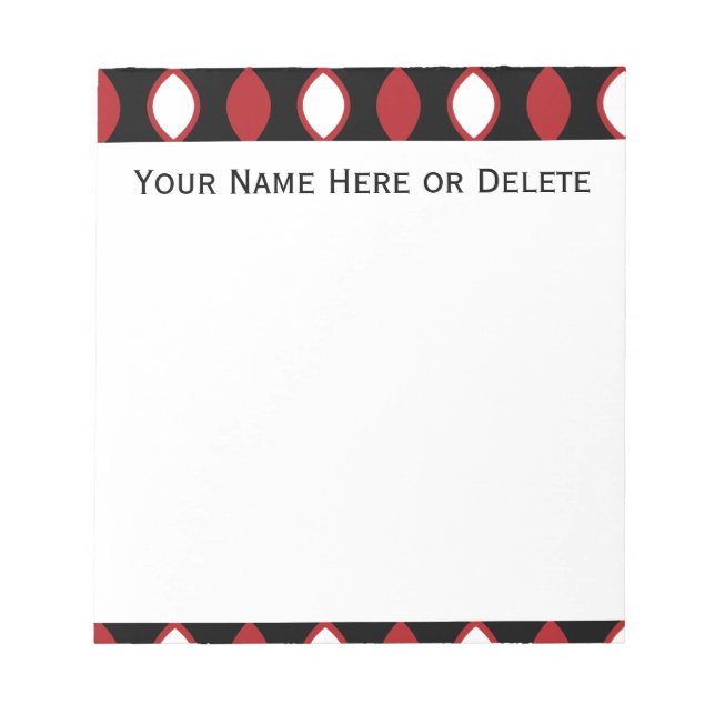 Red Black and White Retro 70er Jahre Muster Notizblock (Vorderseite)