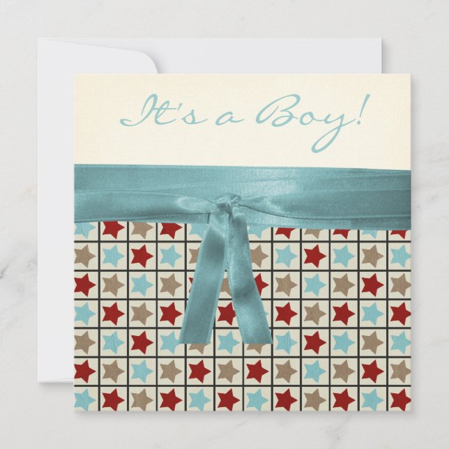 Red Black Aquamarin Blue Brown Star Boys Baby Dusc Einladung (Vorderseite)