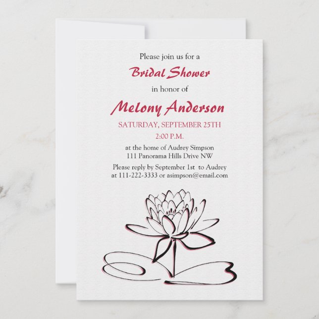 Red Black Asian Lotus Bridal Dusche Einladung (Vorderseite)