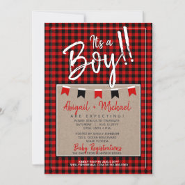 Red + Black Baby Boy Kariert Lumberjack Baby Dusch Einladung