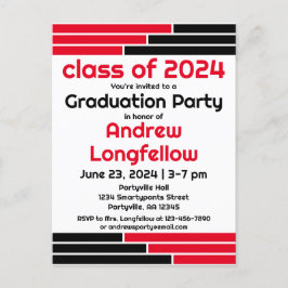 Red & Black Bars Graduation Party Einladungspostkarte