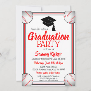 Red & Black Baseball Graduation Party Einladung