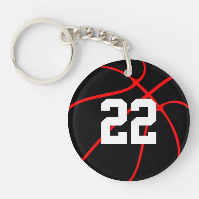 Red & Black Basketball Spielnummer oder Initialen Schlüsselanhänger (Vorderseite)