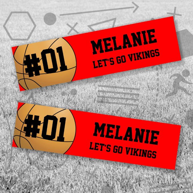 Red Black Basketball Team Autoaufkleber (Red and Black Baseball Let's Go Team Bumper Sticker. Celebrate your high school or college athlete.)