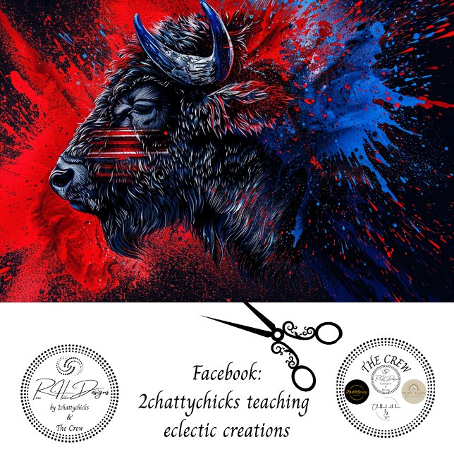 Red Black Blue Buffalo Face Right Decoupage Seidenpapier (Von Creator hochgeladen)