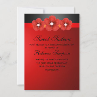 Red & Black Blume Band Sweet 16 Birthday Einladung