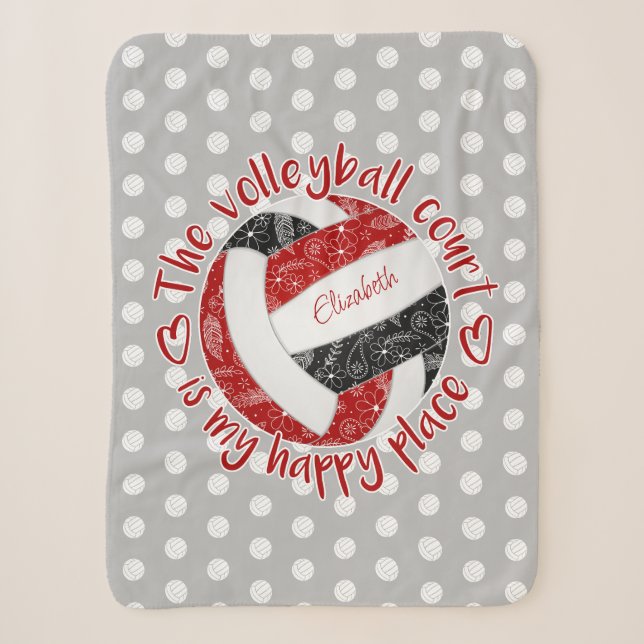 Red Black Boho Volleyball Court Happy Place Mantra Sherpadecke (Vorderseite)