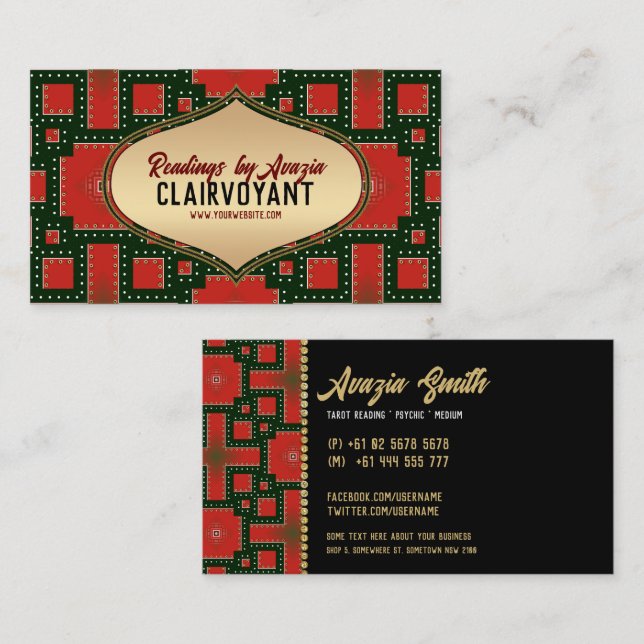 Red Black Bold Gold Goddess Tarot Reader Visitenkarte (Vorne/Hinten)