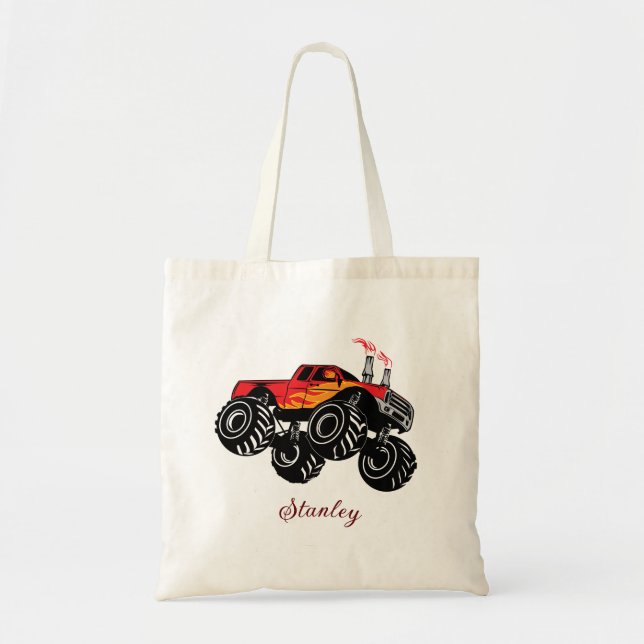 Red Black Boys Name Personalisiert Monster Truck Tragetasche (Vorne)