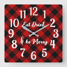 Red Black Buffalo Gingham Karo Acrylic Wall Clock Quadratische Wanduhr