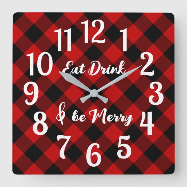 Red Black Buffalo Gingham Karo Acrylic Wall Clock Quadratische Wanduhr (Vorderseite)