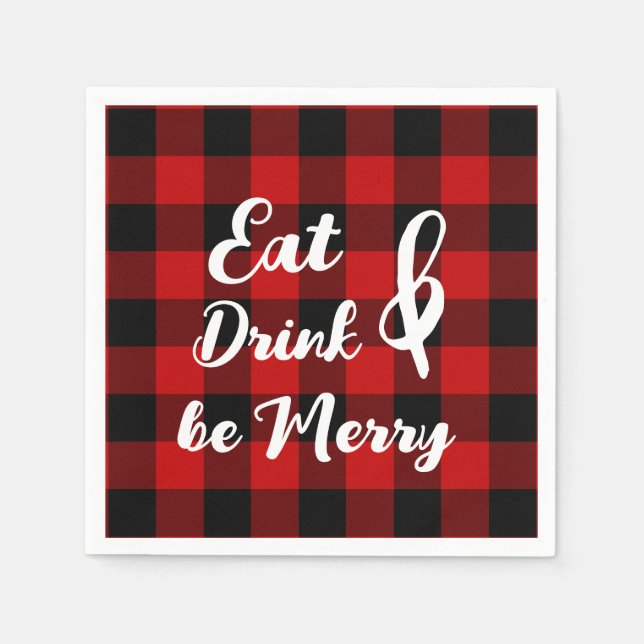 Red Black Buffalo Gingham Karo Paper Napkin Serviette (Vorderseite)