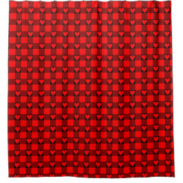 Red Black Buffalo Heart Plaid Duschvorhang