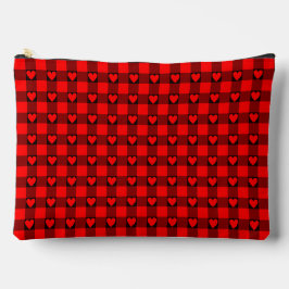 Red Black Buffalo Heart Plaid Zubehörtasche