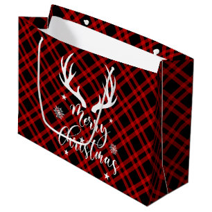 Red Black Buffalo Kariert Deer Antler Weihnachten Große Geschenktüte