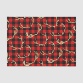 Red & Black Buffalo Kariert & Gold Deer Antlers Seidenpapier