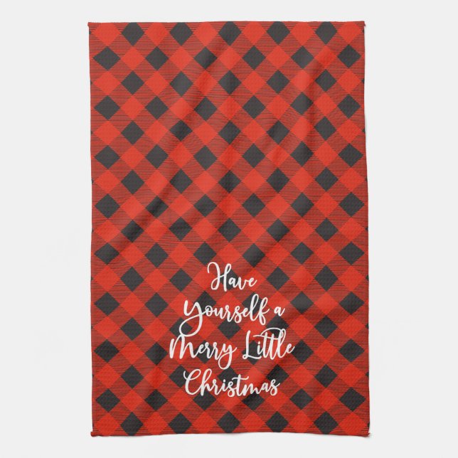 Red Black Buffalo Kariert Merry Little Christmas Geschirrtuch (Vertikal)