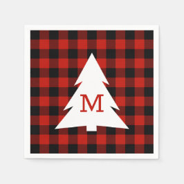 Red Black Buffalo Kariert Monogram Holiday Party Serviette