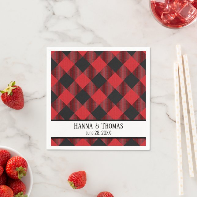 Red Black Buffalo Kariert Rustikale Hochzeit Serviette (Beispiel)