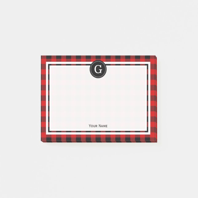 Red Black Buffalo Karierter Karo 1IR Post-it Klebezettel (Vorderseite)