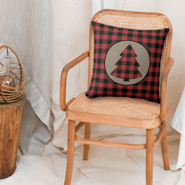 Red Black Buffalo Karierter Weihnachtsbaum Kissen (Von Creator hochgeladen)