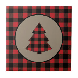 Red Black Buffalo Karierter Weihnachtsbaum Tile Fliese