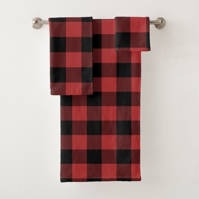 Red Black Buffalo Karo Kariert Badhandtuch Set (Insitu)