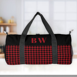 Red Black Buffalo Karo Kariert Bold Monogram Duffle Bag