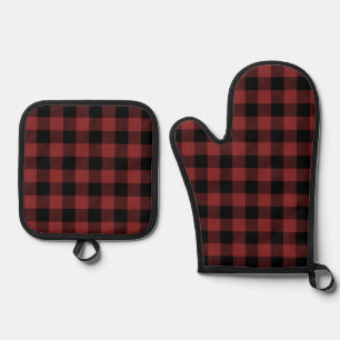 Red Black Buffalo Karo Kariert Ofenhandschuh & Topflappen-Set