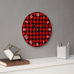 Red Black Buffalo Lumberjack Karo Kariertes Muster Große Wanduhr