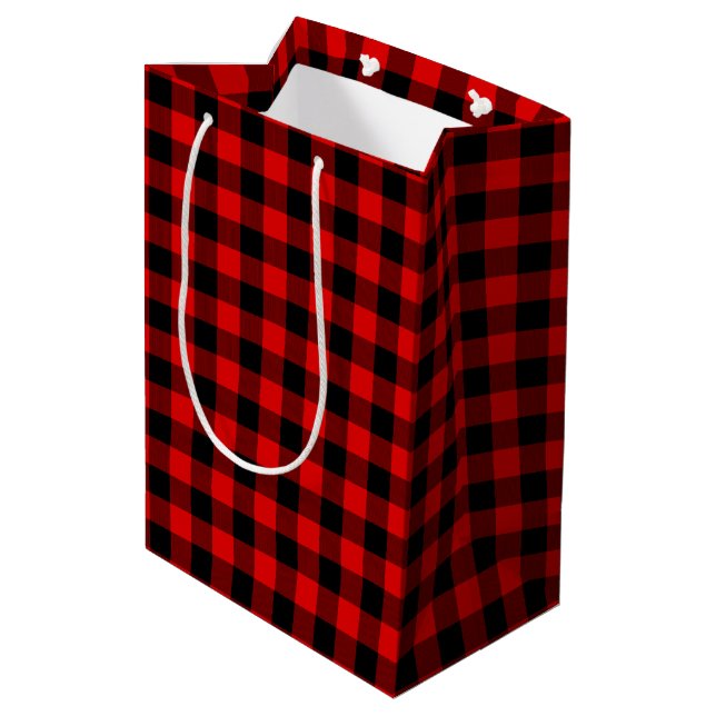 Red Black Buffalo Lumberjack Karo Weihnachten Mittlere Geschenktüte (Rückseite Schrägansicht)