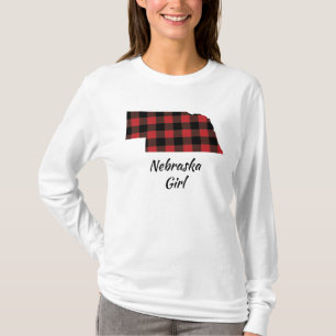 Red Black Buffalo Plaid Nebraska Girl T-Shirt