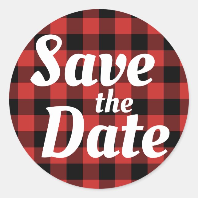 Red Black Buffalo Save the Date Kariert Runder Aufkleber (Vorderseite)