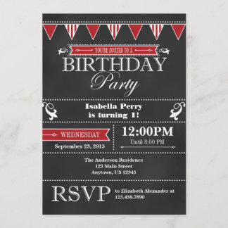 Red Black Chalkboard Geburtstagseinladung Einladung