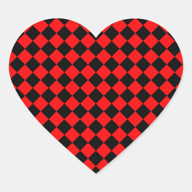 Red Black Checker Diamond Pattern Herz-Aufkleber (Vorderseite)