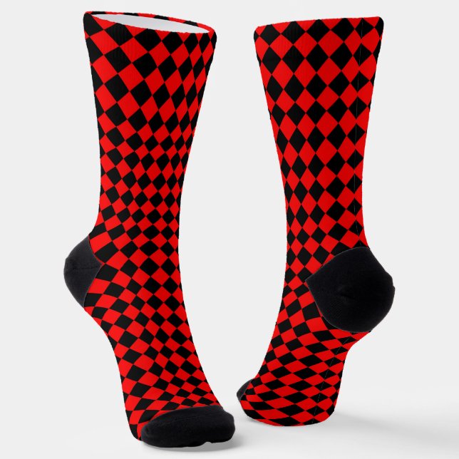 Red Black Checker Diamond Pattern Socken (Gewinkelt)