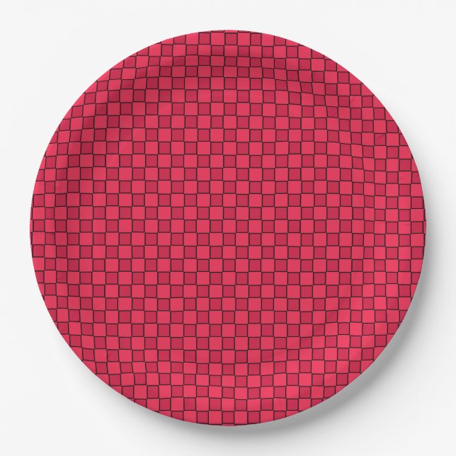 Red Black Checkerboard Pappteller (Vorderseite)