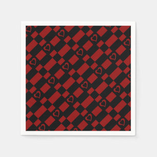 Red & Black Checkered Heart Pattern Napkins Serviette