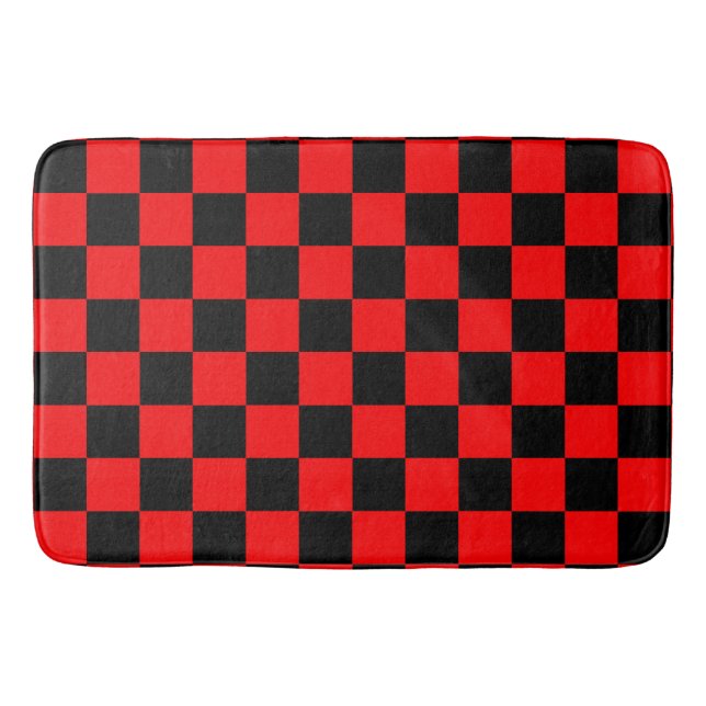 Red Black Checkered Karo Pattern Badematte (Vorderseite)