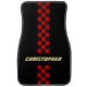 Red Black Checkered Racing Strip Gold Mit Monogram Autofußmatte (Vorderseite)